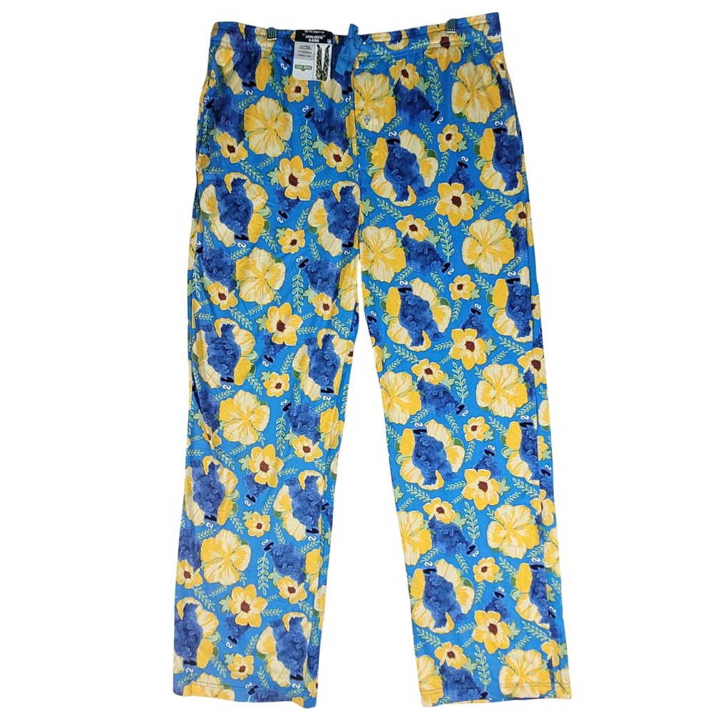 Sesame Street Sleep Pants Men‎ 2XL Blue Cookie Monster NWT Floral Pajama Bottoms